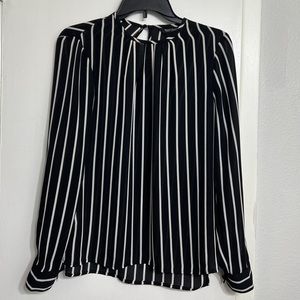 White House Black Market long puff sleeve blouse stripes sz 2 chiffon